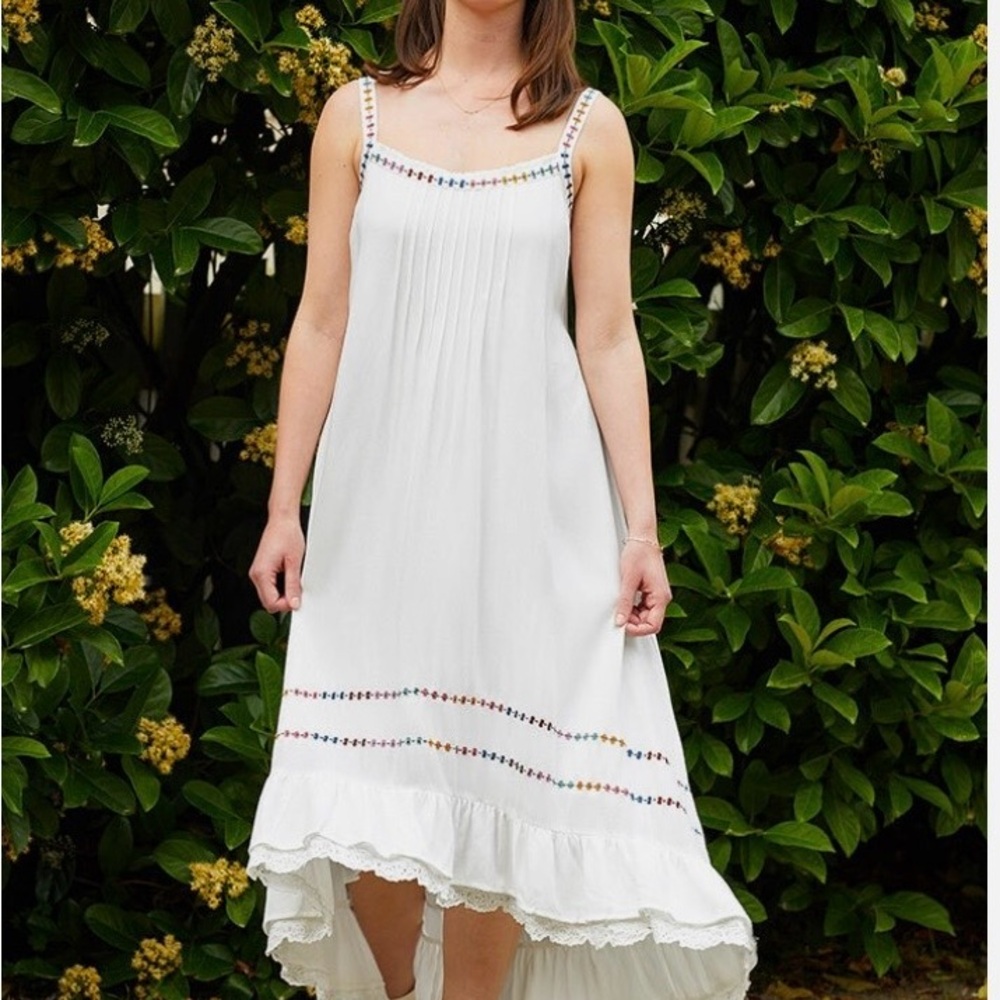 Matilda Jane White High Low Dress with Colorful Trim